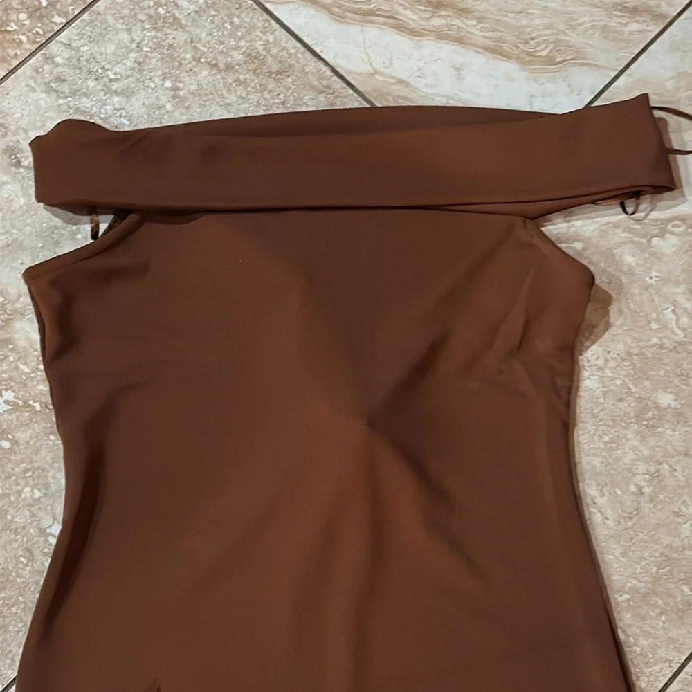 NWT Zara Brown Asymmetrical Strapless Bodycon Dress